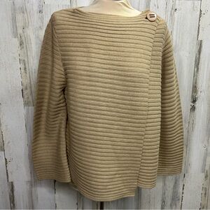 Adrienne Vittadini Ribbed Button-Shoulder Overlapping Sweater